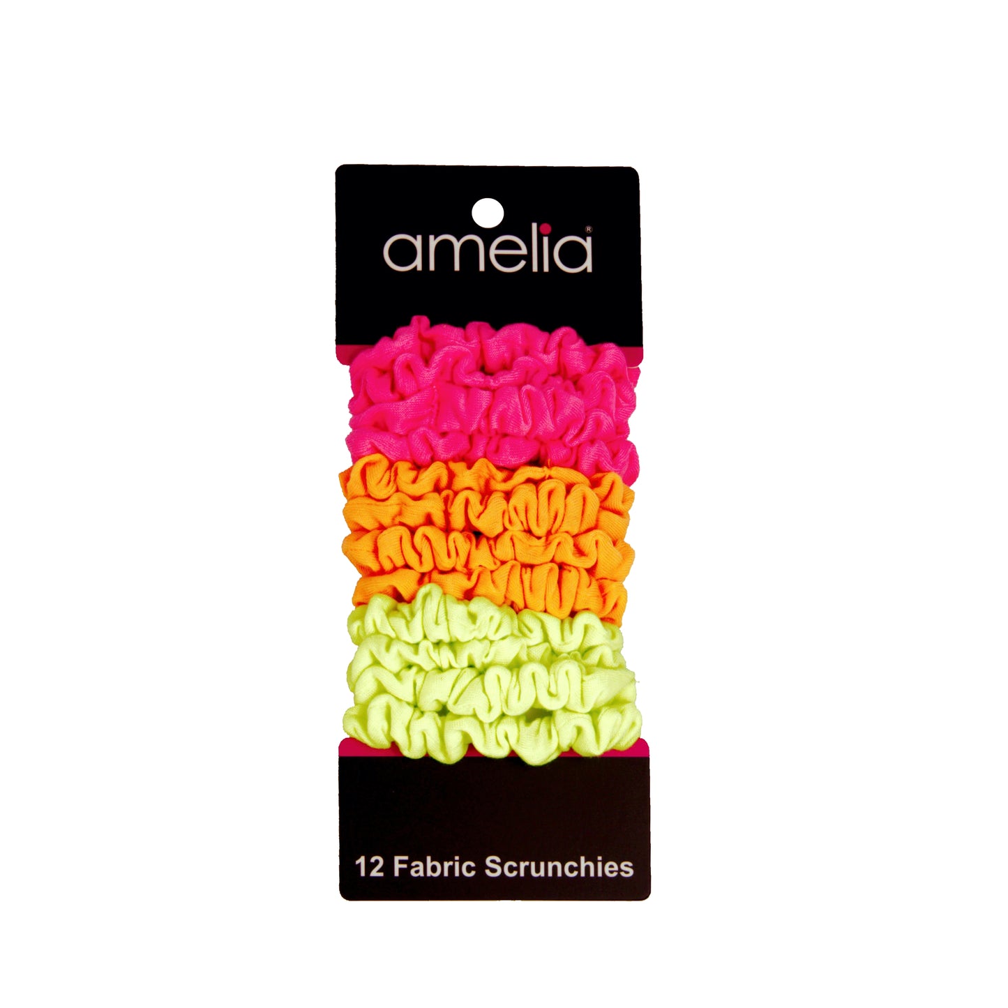 Amelia Beauty, Neon Mix Jersey Scrunchies, 2.25in Diameter, Gentle on Hair, Strong Hold, No Snag, No Dents or Creases. 12 Pack
