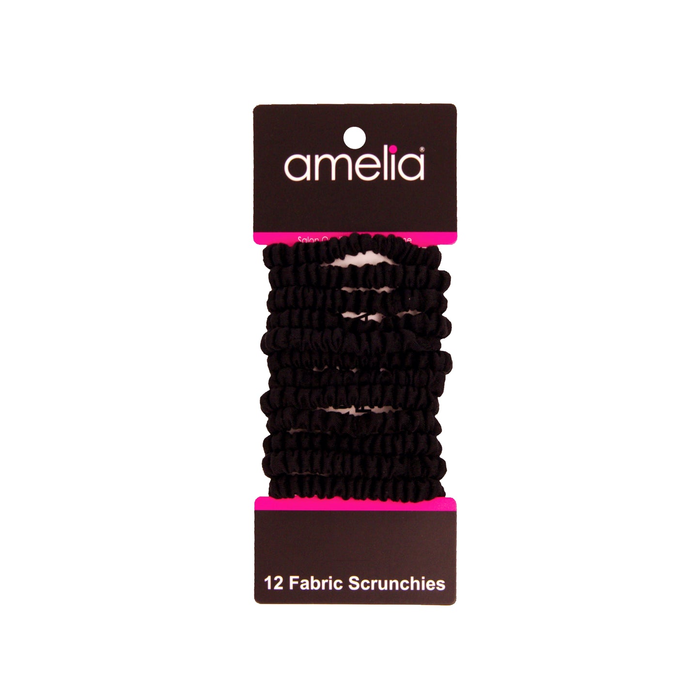 Amelia Beauty, Black Skinny Jersey Scrunchies, 2.125in Diameter, Gentle on Hair, Strong Hold, No Snag, No Dents or Creases. 12 Pack