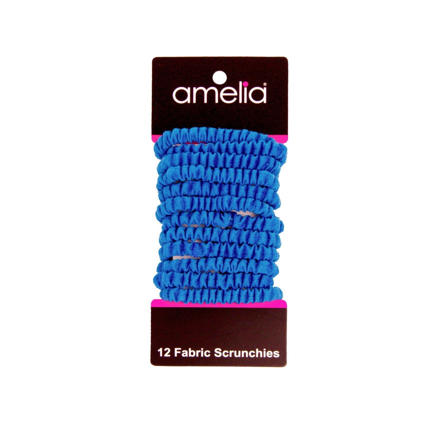 Amelia Beauty, Blue Skinny Jersey Scrunchies, 2.125in Diameter, Gentle on Hair, Strong Hold, No Snag, No Dents or Creases. 12 Pack