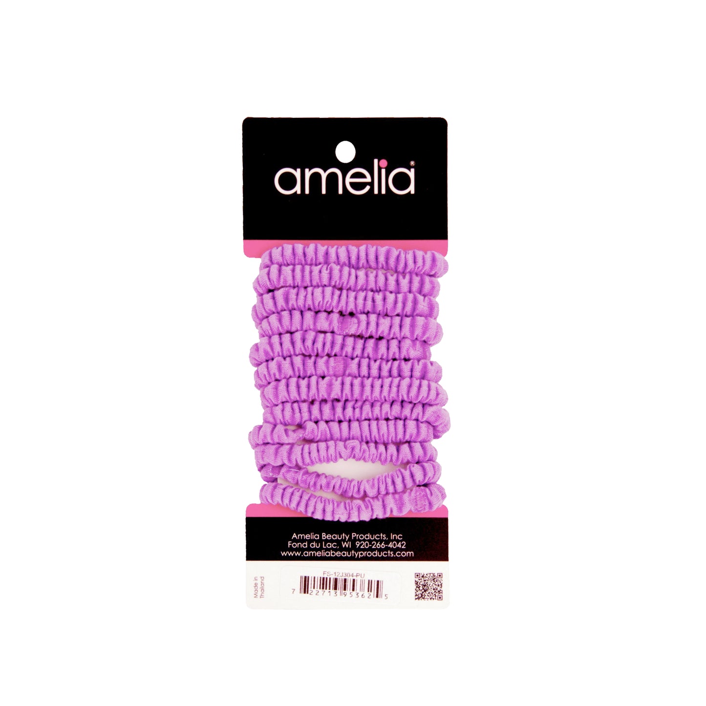 Amelia Beauty, Purple Skinny Jersey Scrunchies, 2.125in Diameter, Gentle on Hair, Strong Hold, No Snag, No Dents or Creases. 12 Pack
