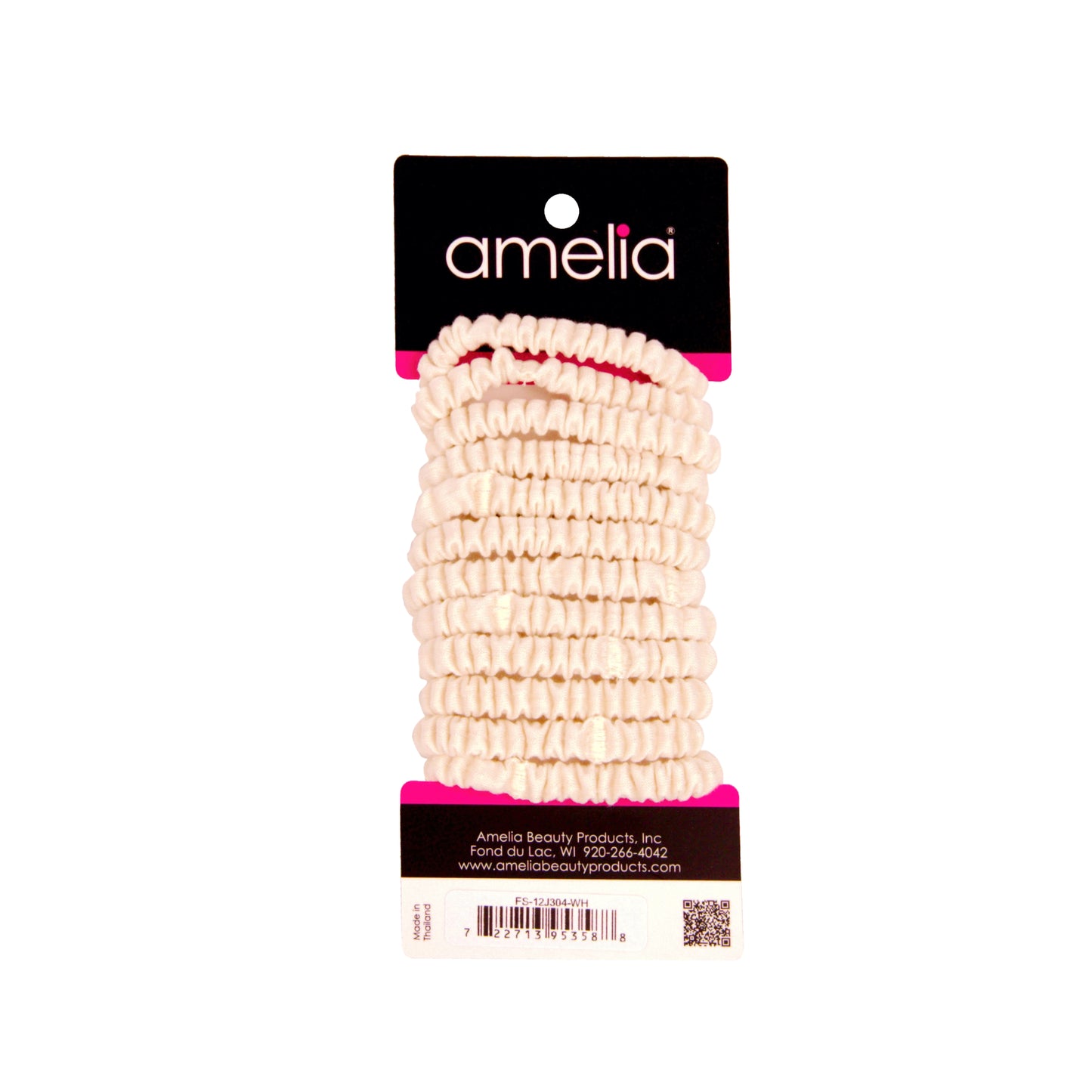 Amelia Beauty, White Skinny Jersey Scrunchies, 2.125in Diameter, Gentle on Hair, Strong Hold, No Snag, No Dents or Creases. 12 Pack