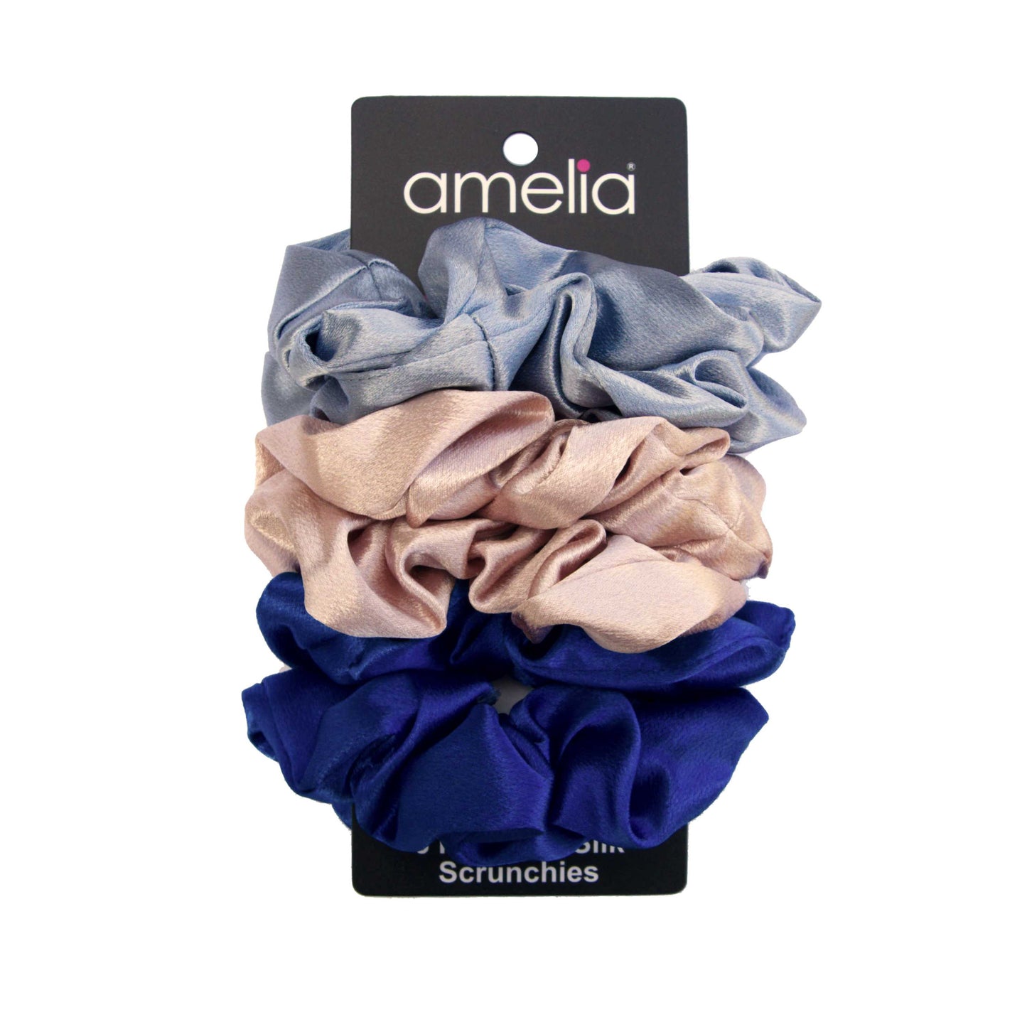 Amelia Beauty, Ocean Mix Imitation Silk Scrunchies, 4.5in Diameter, Gentle on Hair, Strong Hold, No Snag, No Dents or Creases. 6 Pack