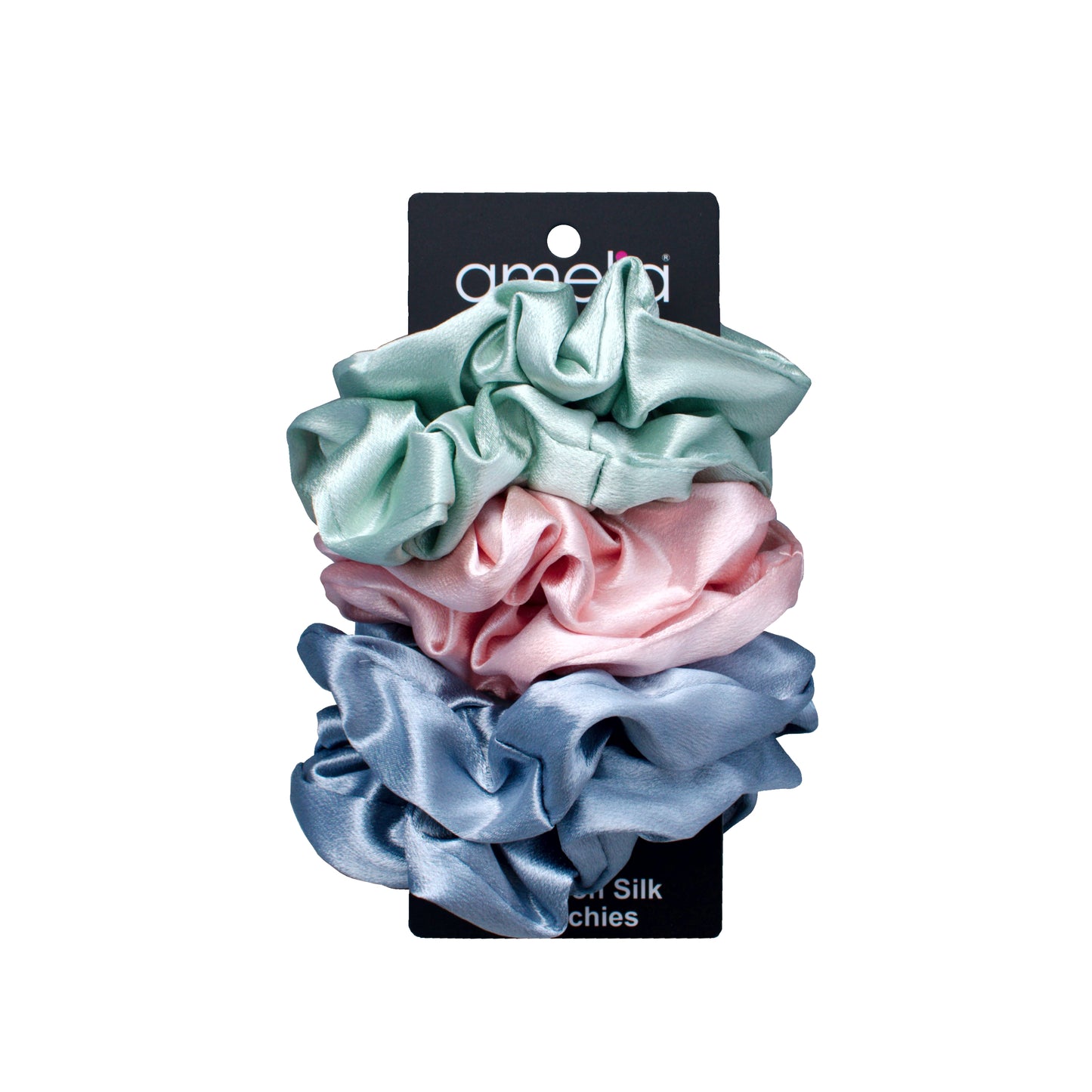 Amelia Beauty, Pastel Mix Imitation Silk Scrunchies, 4.5in Diameter, Gentle on Hair, Strong Hold, No Snag, No Dents or Creases. 6 Pack