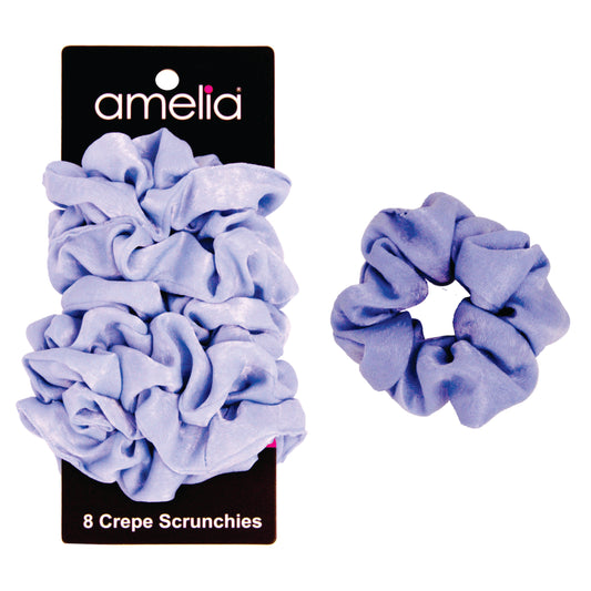 Amelia Beauty | 3in Blue Crepe Scrunchies | Soft, Gentle and Strong Hold | No Snag, No Dents or Creases | 8 Pack