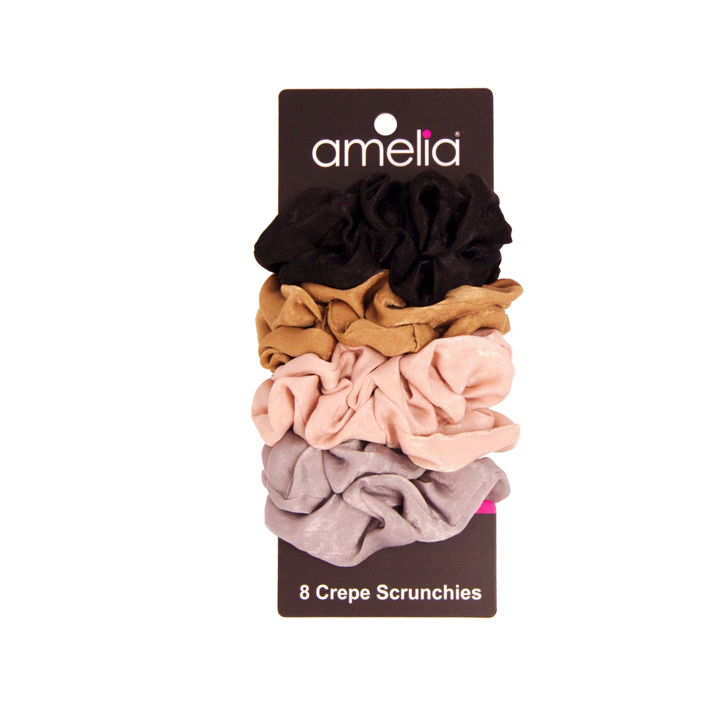 Amelia Beauty | 3in Neutral Colors Crepe Scrunchies | Soft, Gentle and Strong Hold | No Snag, No Dents or Creases | 8 Pack