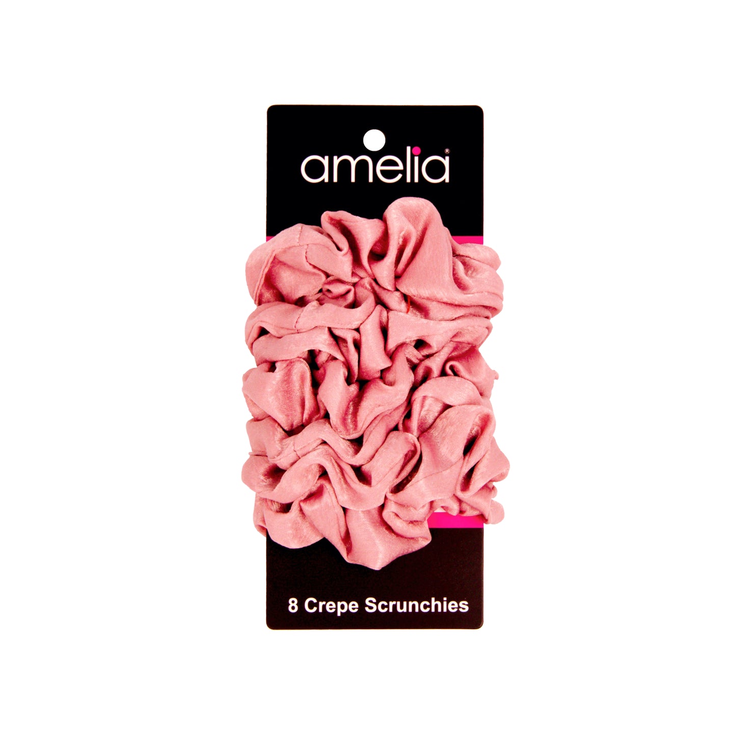 Amelia Beauty | 3in Pink Crepe Scrunchies | Soft, Gentle and Strong Hold | No Snag, No Dents or Creases | 8 Pack