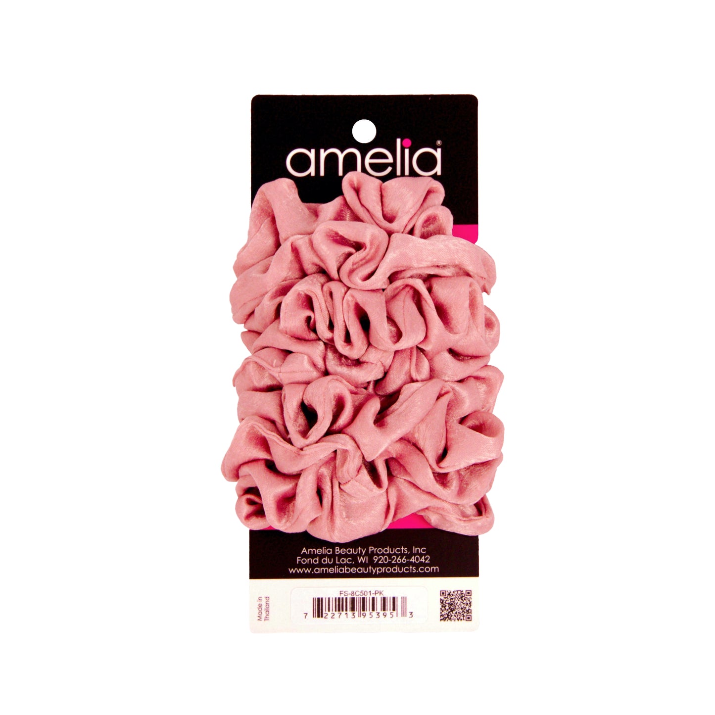Amelia Beauty | 3in Pink Crepe Scrunchies | Soft, Gentle and Strong Hold | No Snag, No Dents or Creases | 8 Pack