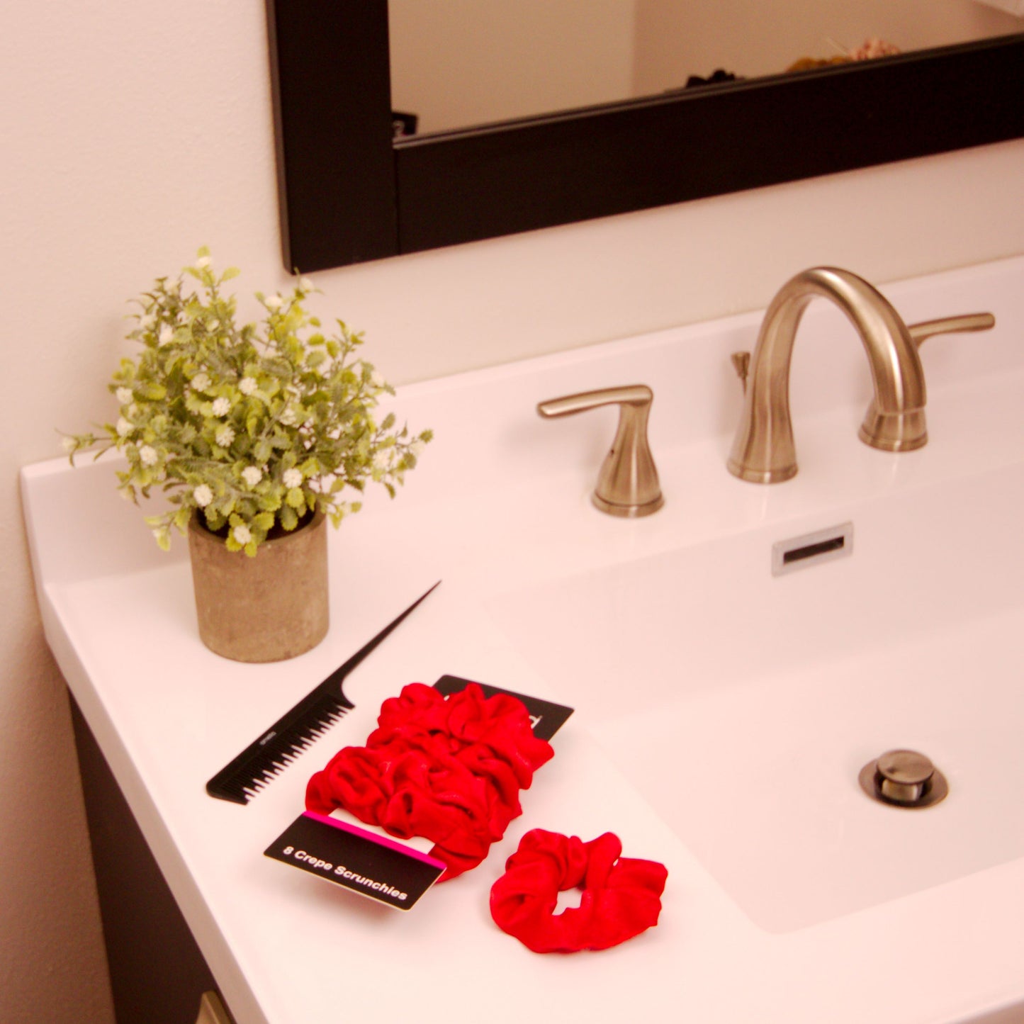 Amelia Beauty | 3in Red Crepe Scrunchies | Soft, Gentle and Strong Hold | No Snag, No Dents or Creases | 8 Pack