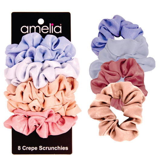 Amelia Beauty | 3in Sunset Blend Crepe Scrunchies | Soft, Gentle and Strong Hold | No Snag, No Dents or Creases | 8 Pack