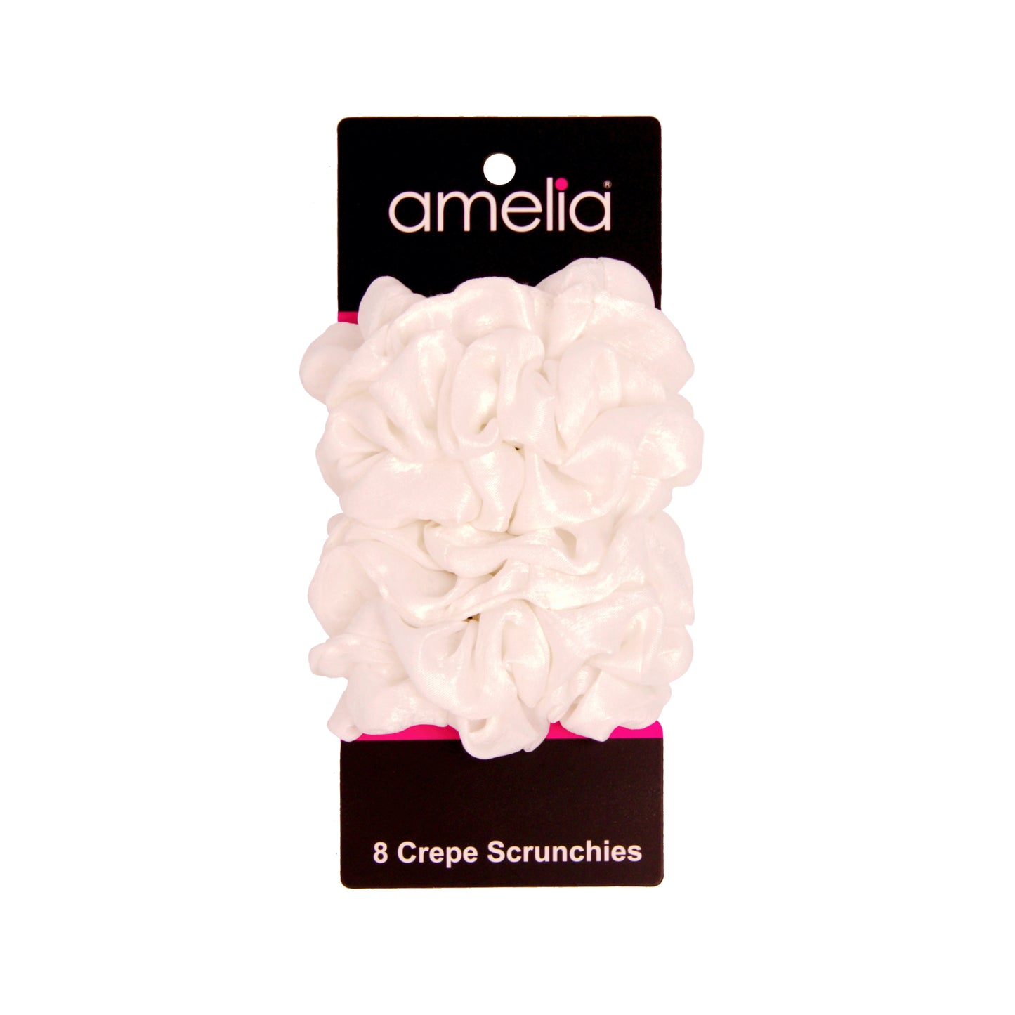 Amelia Beauty | 3in White Crepe Scrunchies | Soft, Gentle and Strong Hold | No Snag, No Dents or Creases | 8 Pack
