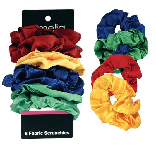 Amelia Beauty Products, Rainbow Colors Satin Scrunchies, 3.5in Diameter, Gentle on Hair, Strong Hold, No Snag, No Dents or Creases. 8 Pack