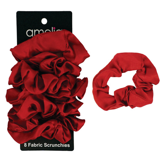 Amelia Beauty Products, Burnt Red Satin Scrunchies, 3.5in Diameter, Gentle on Hair, Strong Hold, No Snag, No Dents or Creases. 8 Pack