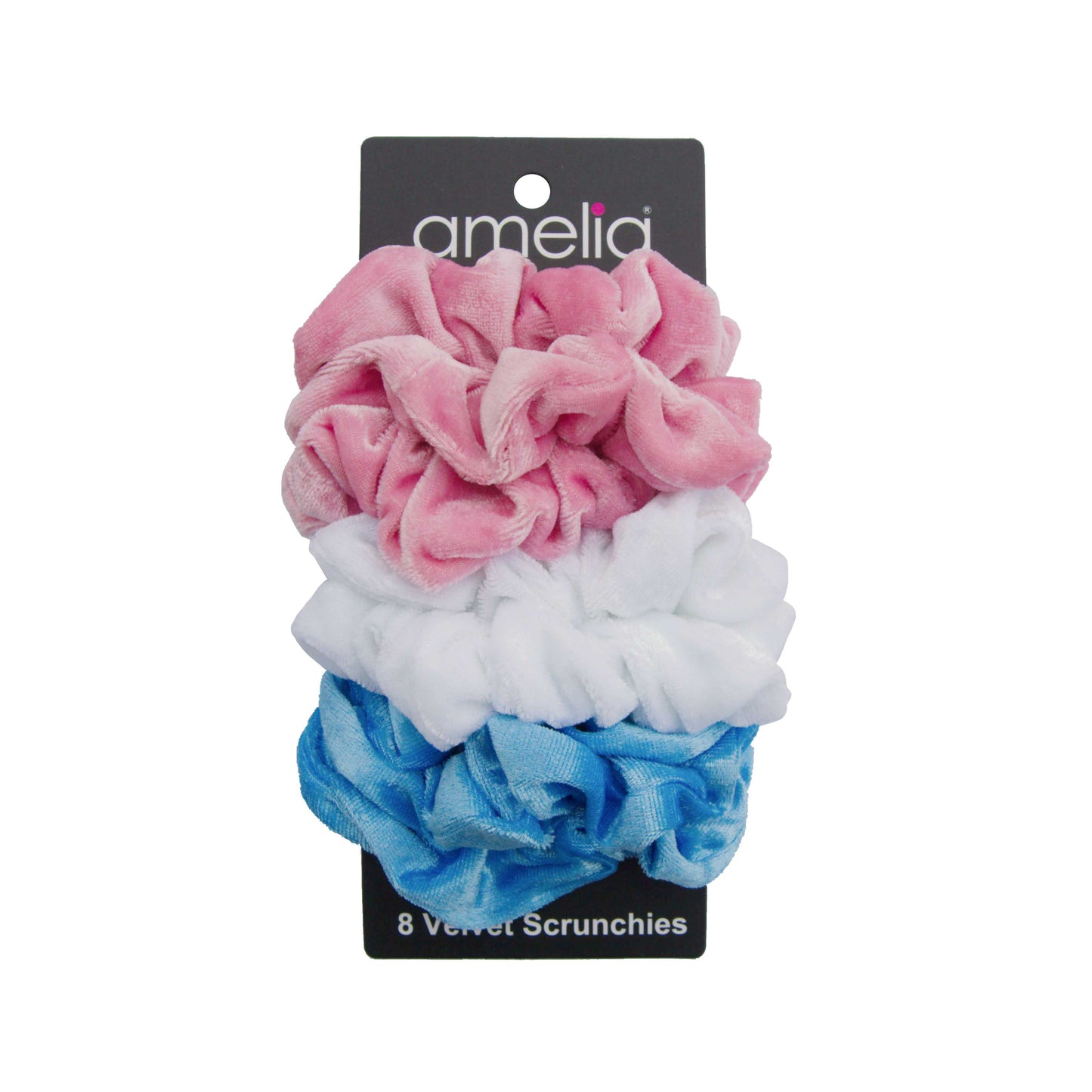 Amelia Beauty, Pastel Mix Velvet Scrunchies, 3.5in Diameter, Gentle on Hair, Strong Hold, No Snag, No Dents or Creases. 8 Pack