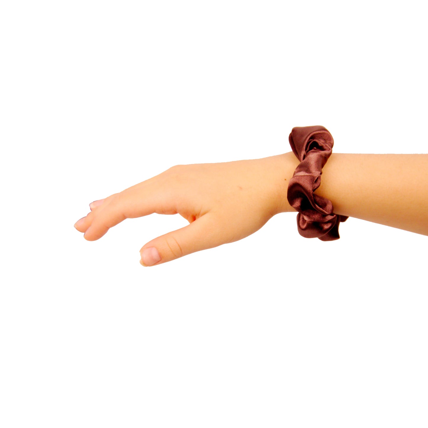 Amelia Beauty Products, Brown Satin Scrunchies, 3.5in Diameter, Gentle on Hair, Strong Hold, No Snag, No Dents or Creases. 8 Pack