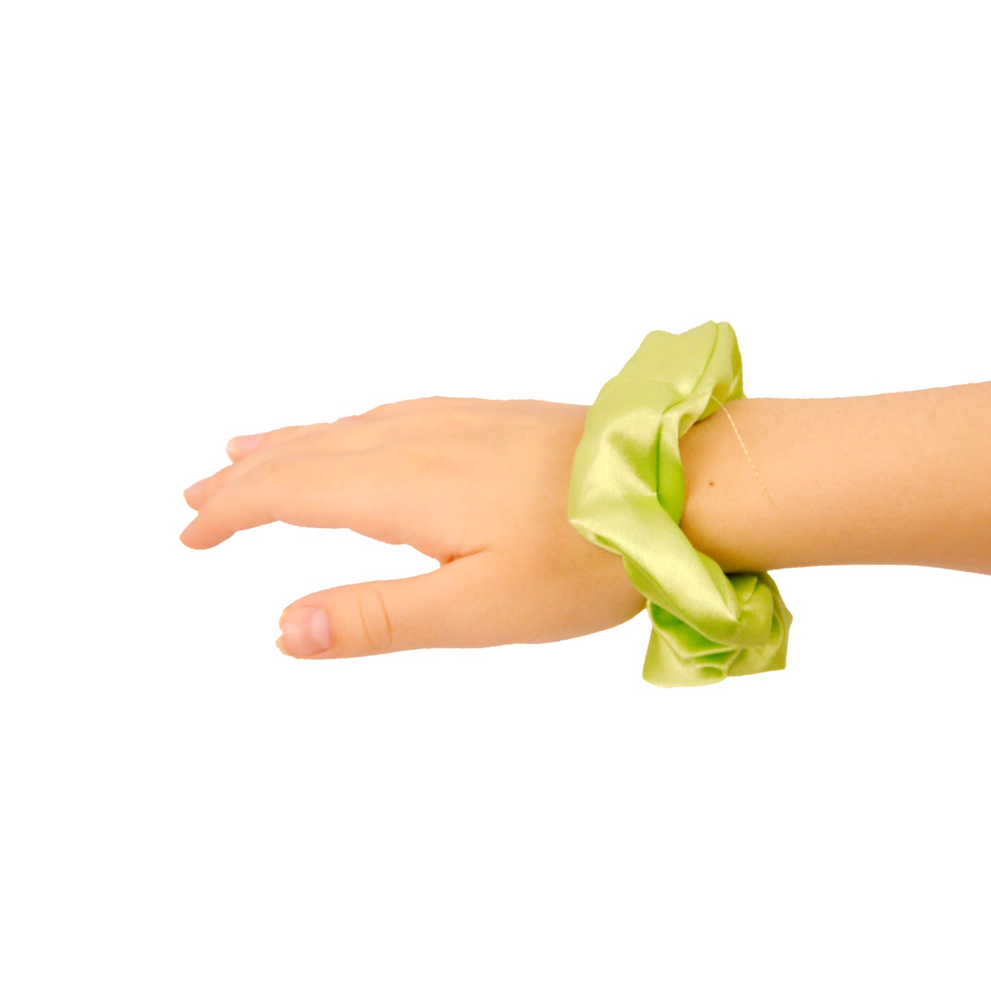 Amelia Beauty Products, Lime Satin Scrunchies, 3.5in Diameter, Gentle on Hair, Strong Hold, No Snag, No Dents or Creases. 8 Pack