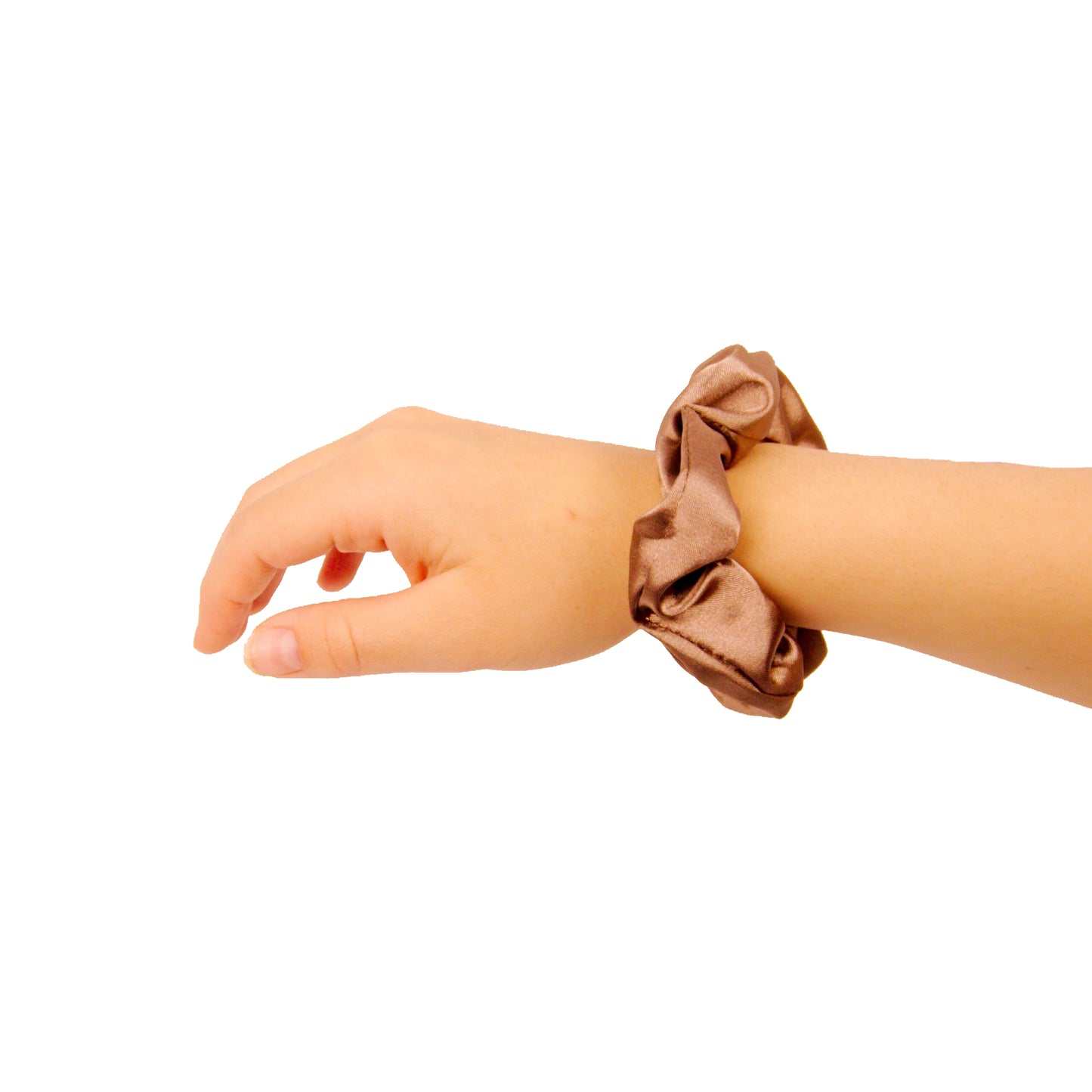 Amelia Beauty Products, Tan Satin Scrunchies, 3.5in Diameter, Gentle on Hair, Strong Hold, No Snag, No Dents or Creases. 8 Pack