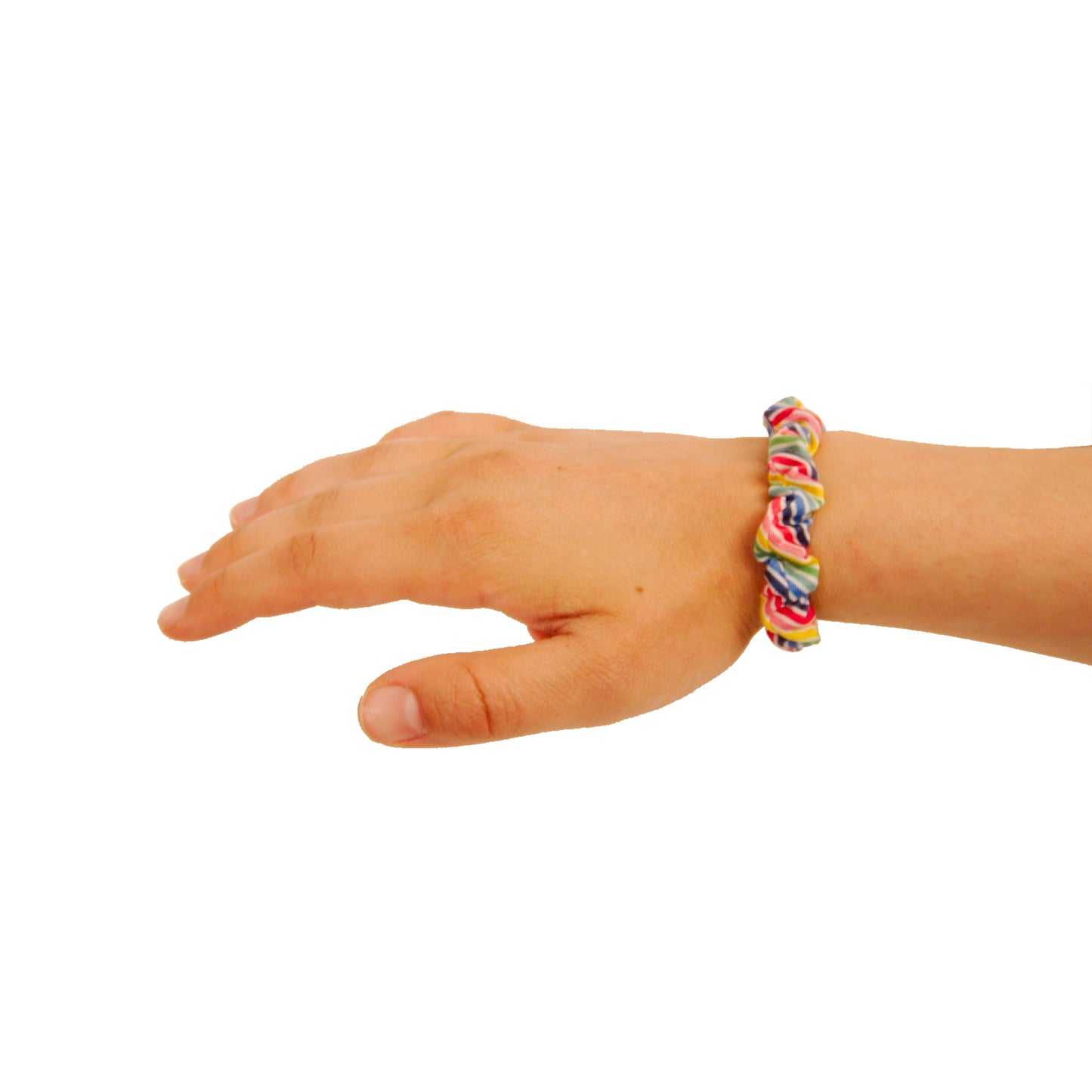 Amelia Beauty, Rainbow Stripe Jersey Scrunchies, 2.25in Diameter, Gentle on Hair, Strong Hold, No Snag, No Dents or Creases. 12 Pack