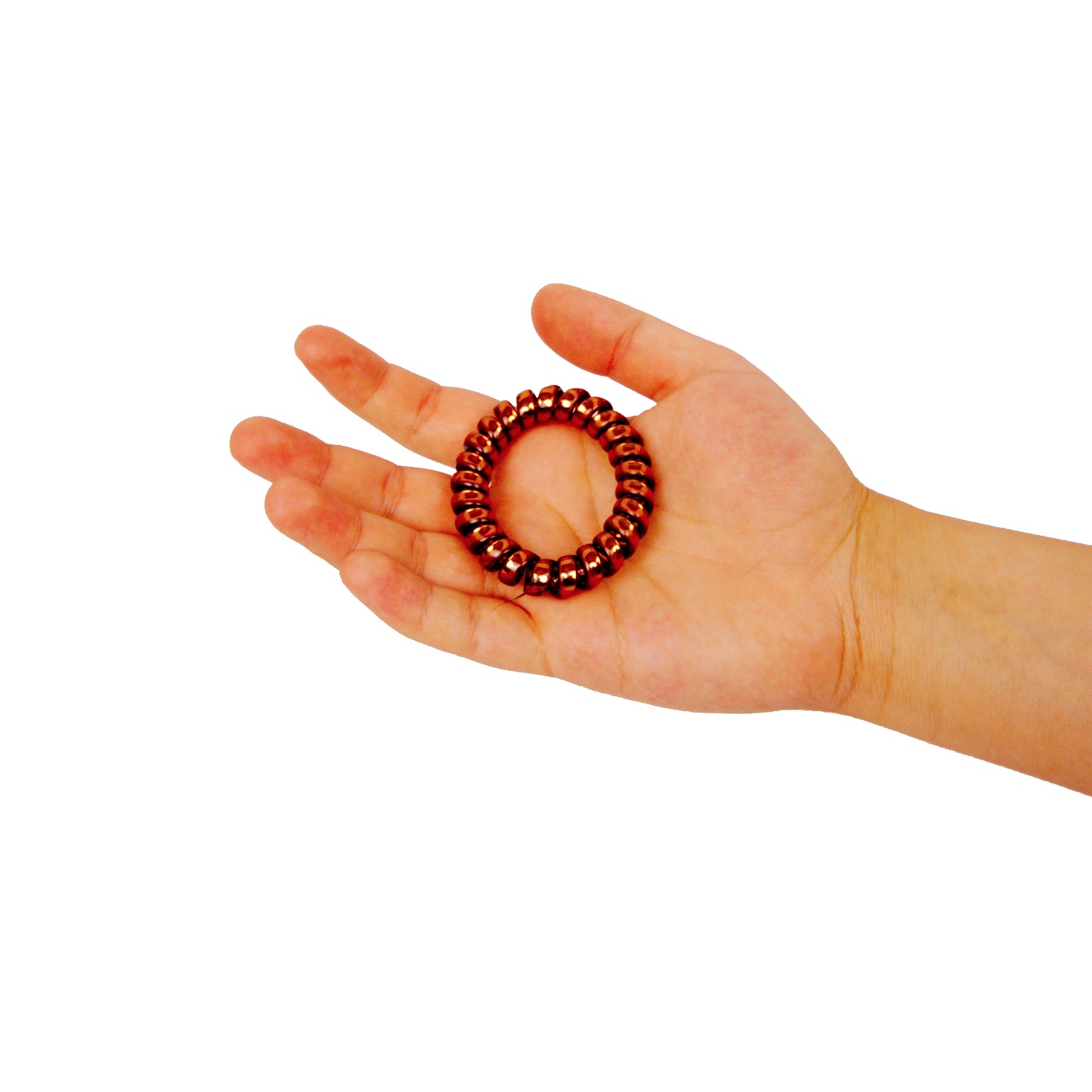 Amelia Beauty Products 8 Medium Smooth Elastic Hair Coils, 2.25in Diameter Spiral Hair Ties, Gentle on Hair, Strong Hold and Minimizes Dents and Creases, Sparkly Red and Blue Mix