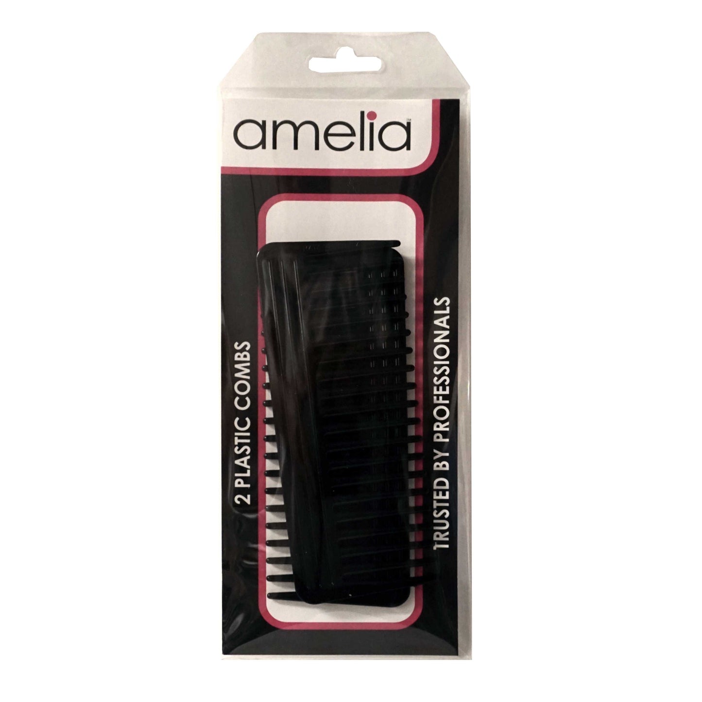 Amelia Beauty, 6in Black Plastic Wide Tooth Detangling Rake Comb, Made in USA, Professional Grade Comb, Portable Salon Barber Shop Black Everyday Styling Rake Comb Hair Styling Tool, 6"x2.25", 2 Pack