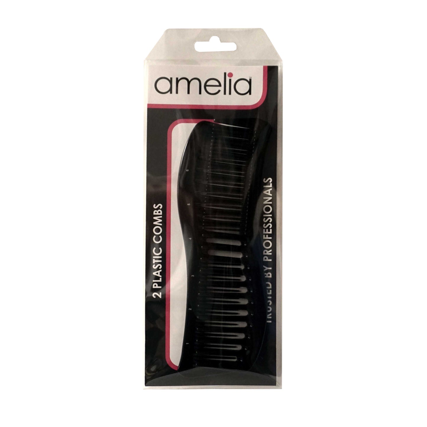 Amelia Beauty, 8in Black Plastic Detangling Wave Comb, Made in USA, Professional Grade Comb, Portable Salon Barber Shop Black Everyday Styling Rake Comb Hair Styling Tool, 7.5"x 2", 2 Pack