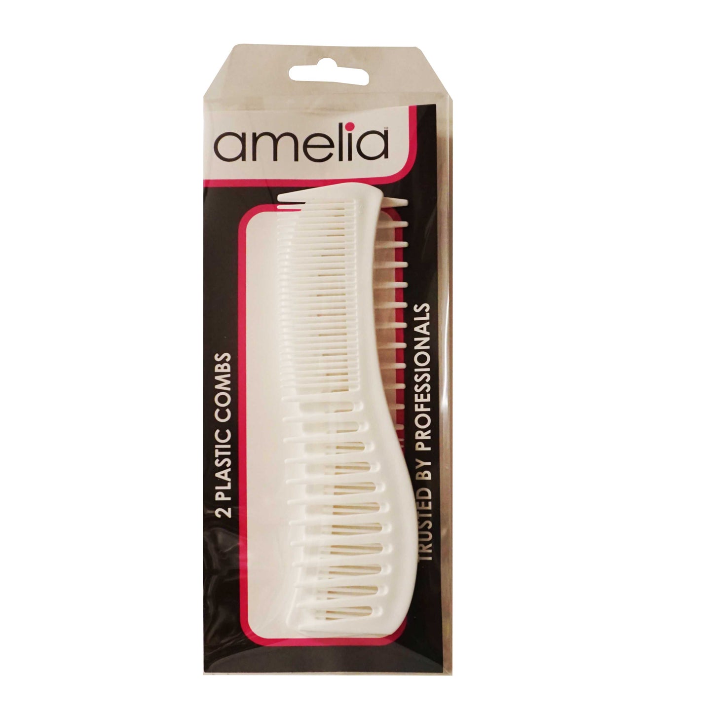 Amelia Beauty, 8in White Plastic Detangling Wave Comb, Made in USA, Professional Grade Comb, Portable Salon Barber Shop Black Everyday Styling Rake Comb Hair Styling Tool, 7.5"x 2", 2 Pack