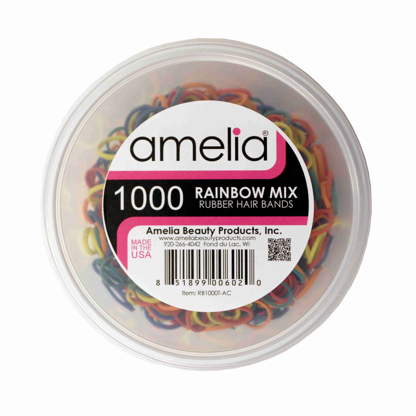 Amelia Beauty | 1/2in, Rainbow Mix, Elastic Rubber Band Pony Tail Holders | Made in USA, Ideal for Ponytails, Braids, Twists, Dreadlocks, Styling Accessories for Women, Men and Girls | 1000 Pack