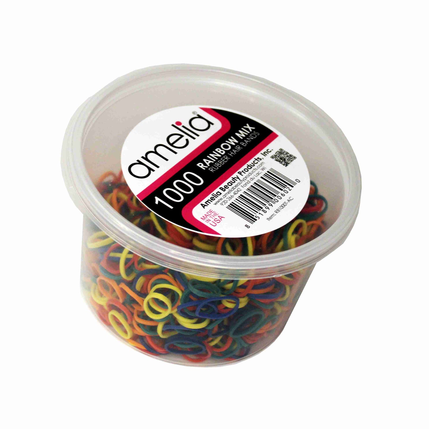 Amelia Beauty | 1/2in, Rainbow Mix, Elastic Rubber Band Pony Tail Holders | Made in USA, Ideal for Ponytails, Braids, Twists, Dreadlocks, Styling Accessories for Women, Men and Girls | 1000 Pack