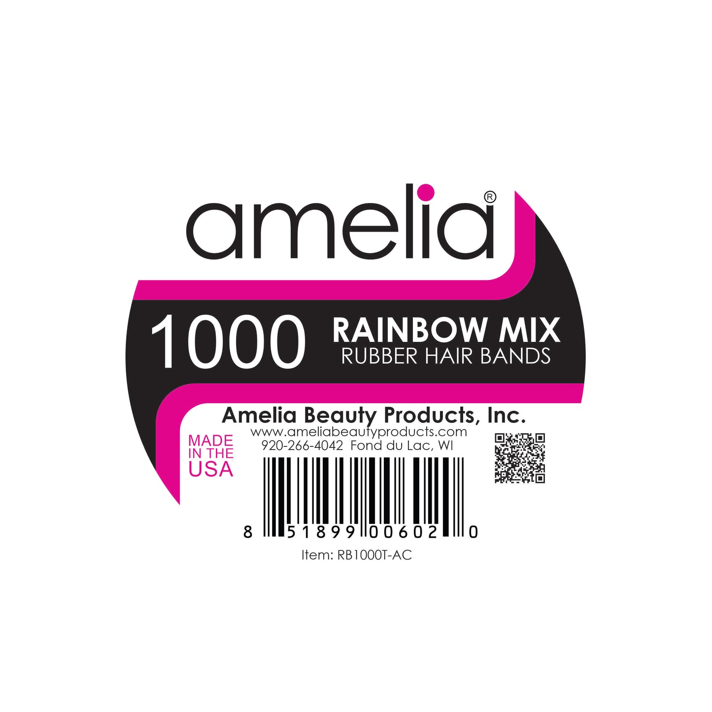 Amelia Beauty | 1/2in, Rainbow Mix, Elastic Rubber Band Pony Tail Holders | Made in USA, Ideal for Ponytails, Braids, Twists, Dreadlocks, Styling Accessories for Women, Men and Girls | 1000 Pack
