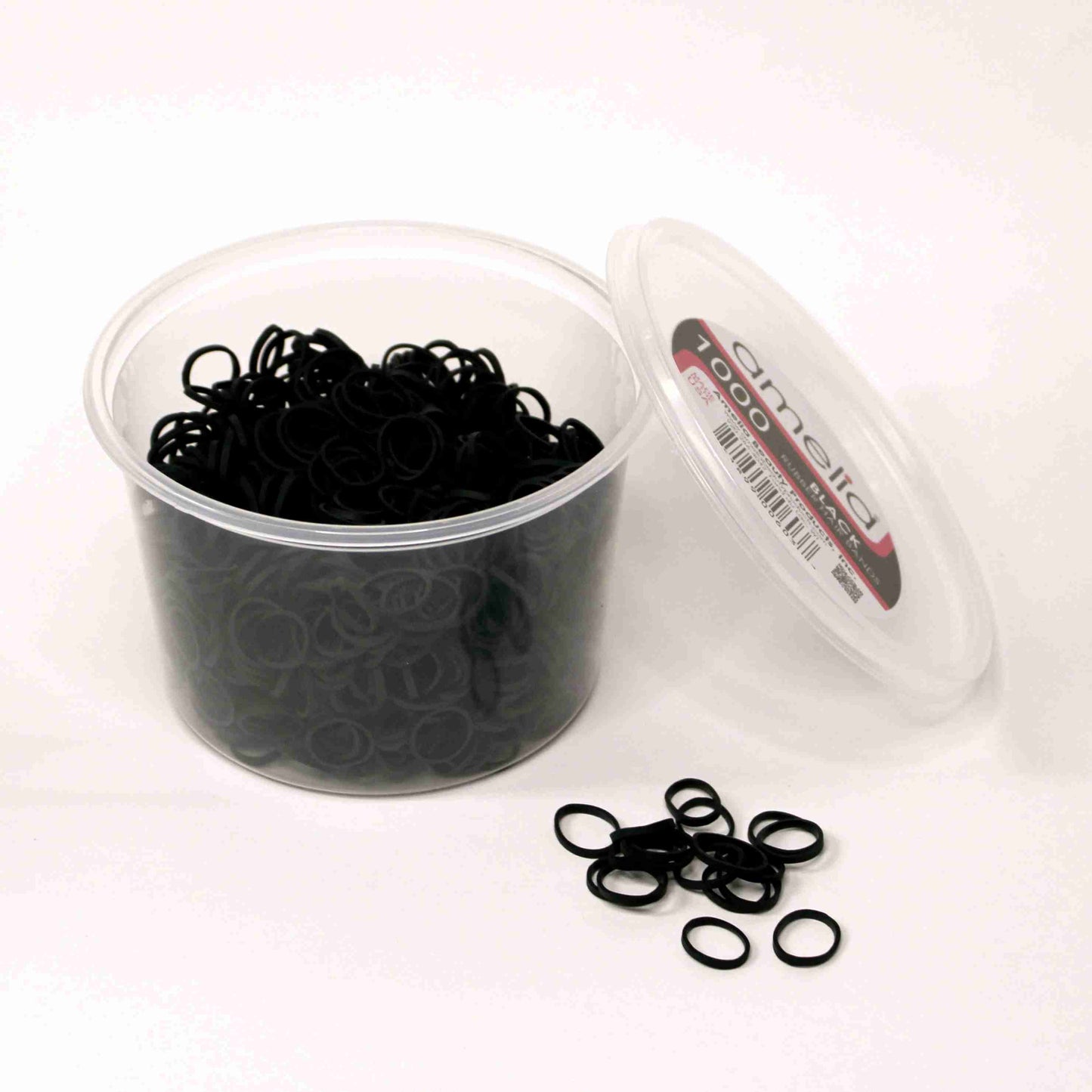 Amelia Beauty | 1/2in, Black, Elastic Rubber Band Pony Tail Holders | Made in USA, Ideal for Ponytails, Braids, Twists, Dreadlocks, Styling Accessories for Women, Men and Girls | 1000 Pack