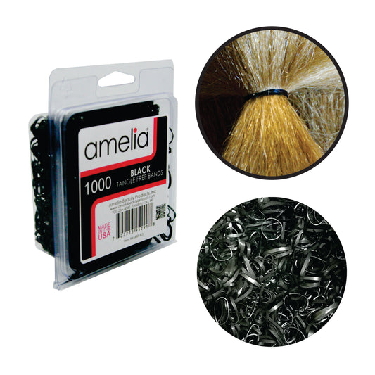 Amelia Beauty | 1/2in, Black, Tangle Free Elastic Pony Tail Holders | Made in USA, Ideal for Ponytails, Braids, Twists. For Women, Girls. Pain Free, Snag Free, Easy Off | 1000 Pack