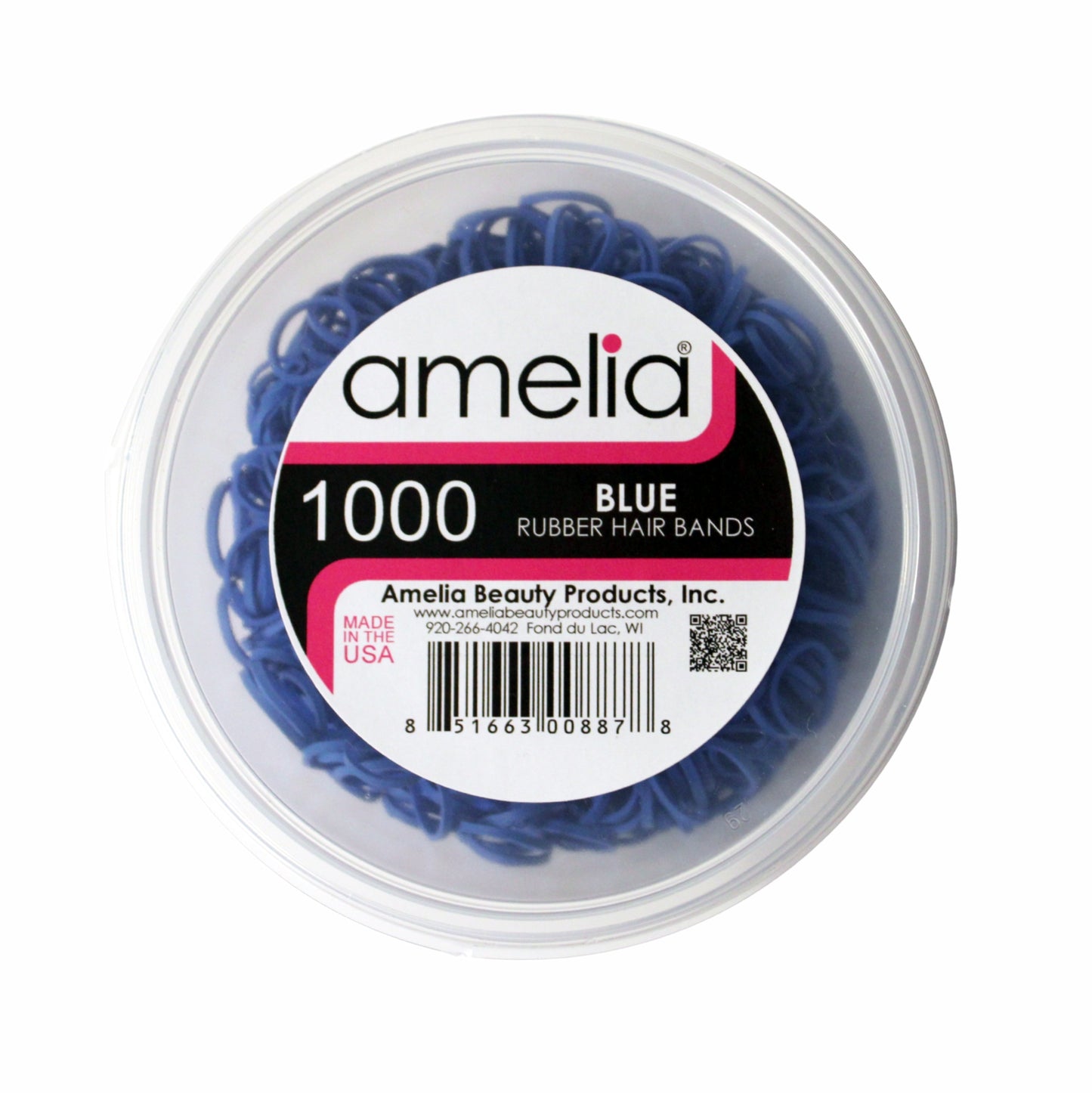 Amelia Beauty | 1/2in, Blue, Elastic Rubber Band Pony Tail Holders | Made in USA, Ideal for Ponytails, Braids, Twists, Dreadlocks, Styling Accessories for Women, Men and Girls | 1000 Pack