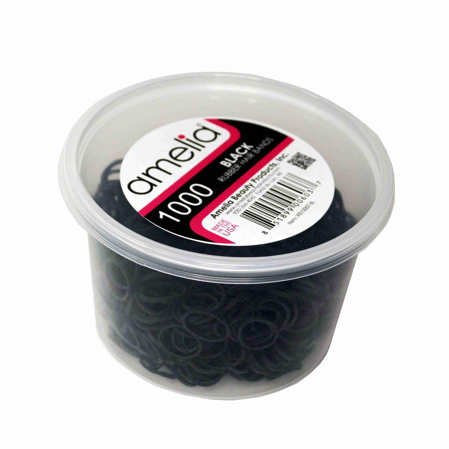 Amelia Beauty | 1/2in, Black, Elastic Rubber Band Pony Tail Holders | Made in USA, Ideal for Ponytails, Braids, Twists, Dreadlocks, Styling Accessories for Women, Men and Girls | 1000 Pack