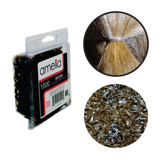 Amelia Beauty | 1/2in, Brown, Tangle Free Elastic Pony Tail Holders | Made in USA, Ideal for Ponytails, Braids, Twists. For Women, Girls. Pain Free, Snag Free, Easy Off | 1000 Pack