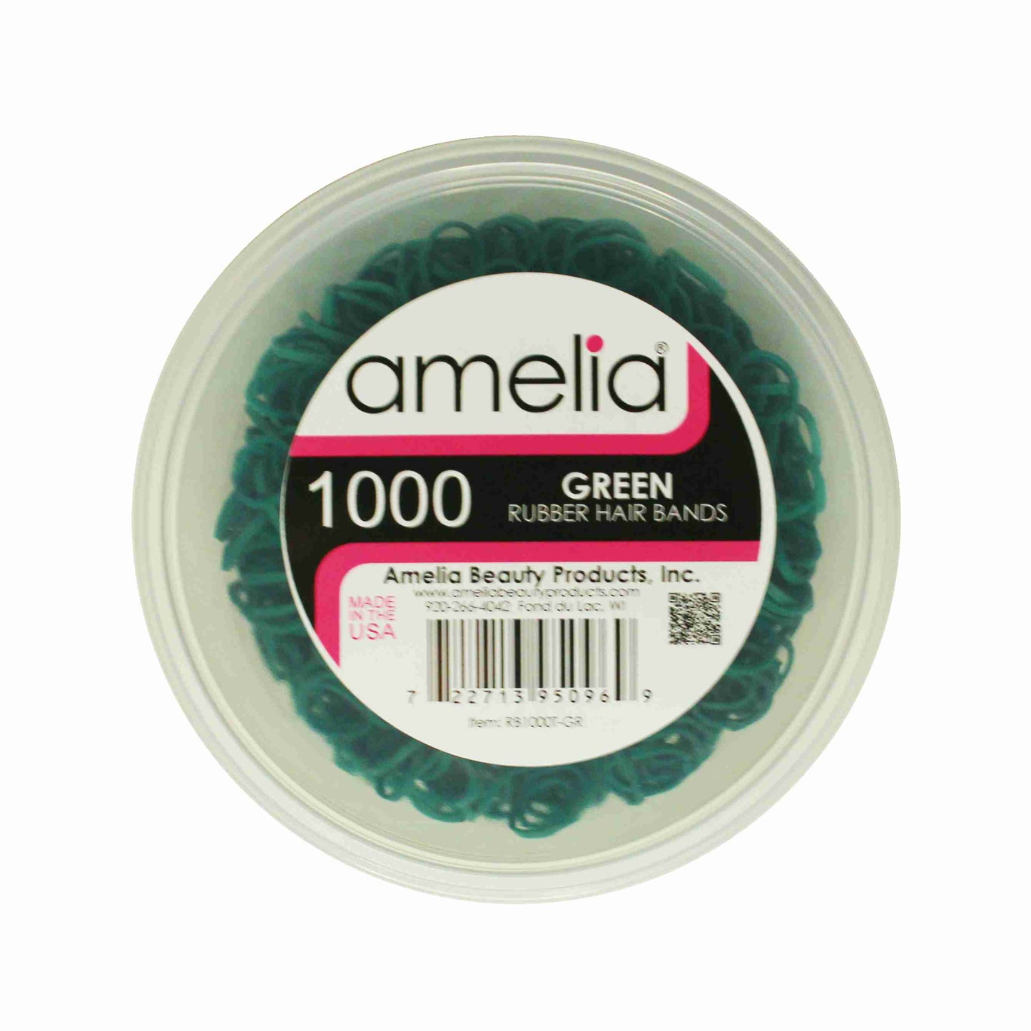 Amelia Beauty | 1/2in, Green, Elastic Rubber Band Pony Tail Holders | Made in USA, Ideal for Ponytails, Braids, Twists, Dreadlocks, Styling Accessories for Women, Men and Girls | 1000 Pack