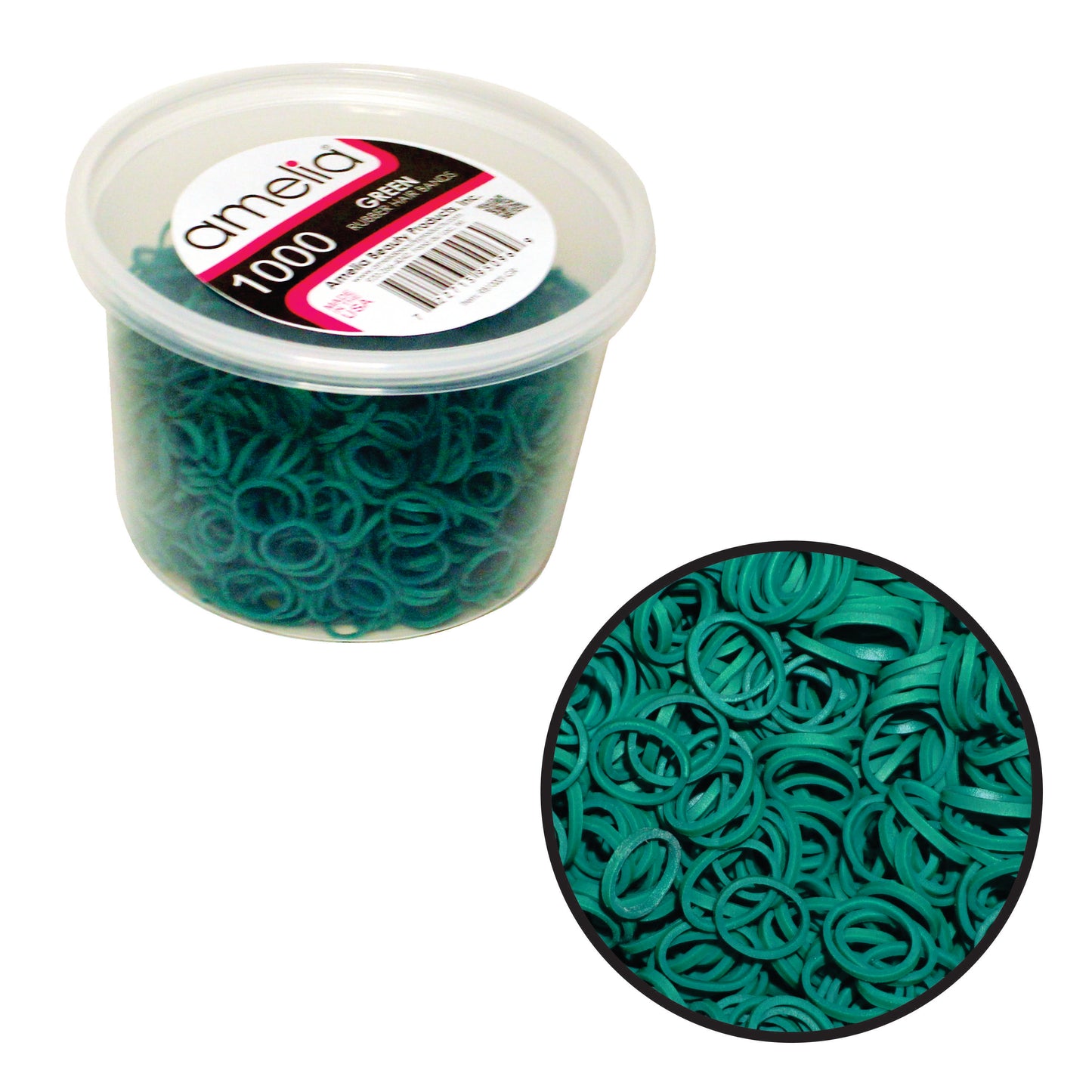 Amelia Beauty | 1/2in, Green, Elastic Rubber Band Pony Tail Holders | Made in USA, Ideal for Ponytails, Braids, Twists, Dreadlocks, Styling Accessories for Women, Men and Girls | 1000 Pack