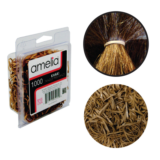 Amelia Beauty | 1/2in, Khaki, Tangle Free Elastic Pony Tail Holders | Made in USA, Ideal for Ponytails, Braids, Twists. For Women, Girls. Pain Free, Snag Free, Easy Off | 1000 Pack
