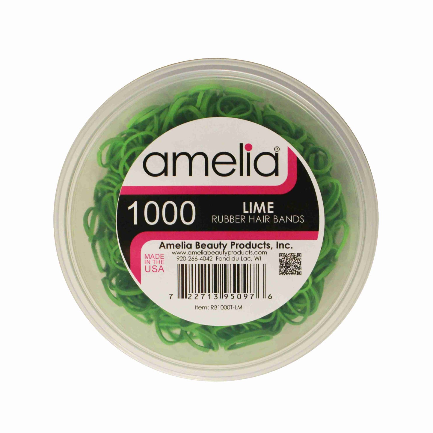 Amelia Beauty | 1/2in, Lime, Elastic Rubber Band Pony Tail Holders | Made in USA, Ideal for Ponytails, Braids, Twists, Dreadlocks, Styling Accessories for Women, Men and Girls | 1000 Pack