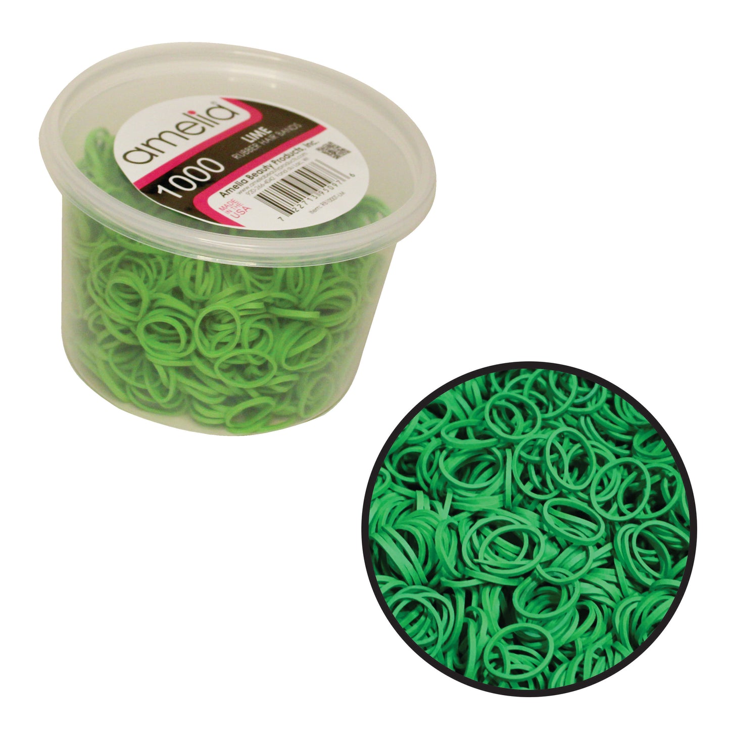 Amelia Beauty | 1/2in, Lime, Elastic Rubber Band Pony Tail Holders | Made in USA, Ideal for Ponytails, Braids, Twists, Dreadlocks, Styling Accessories for Women, Men and Girls | 1000 Pack