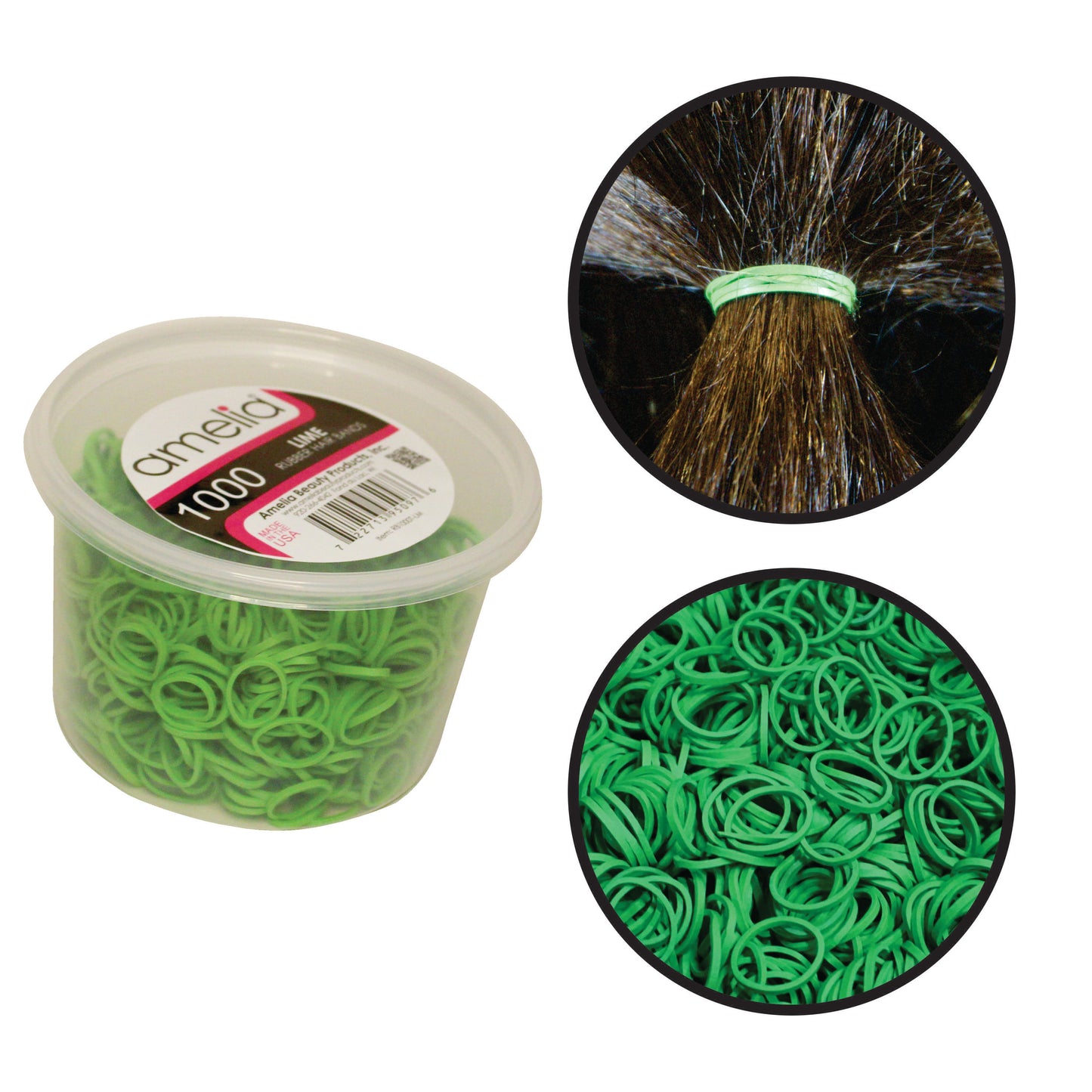 Amelia Beauty | 1/2in, Lime, Elastic Rubber Band Pony Tail Holders | Made in USA, Ideal for Ponytails, Braids, Twists, Dreadlocks, Styling Accessories for Women, Men and Girls | 1000 Pack