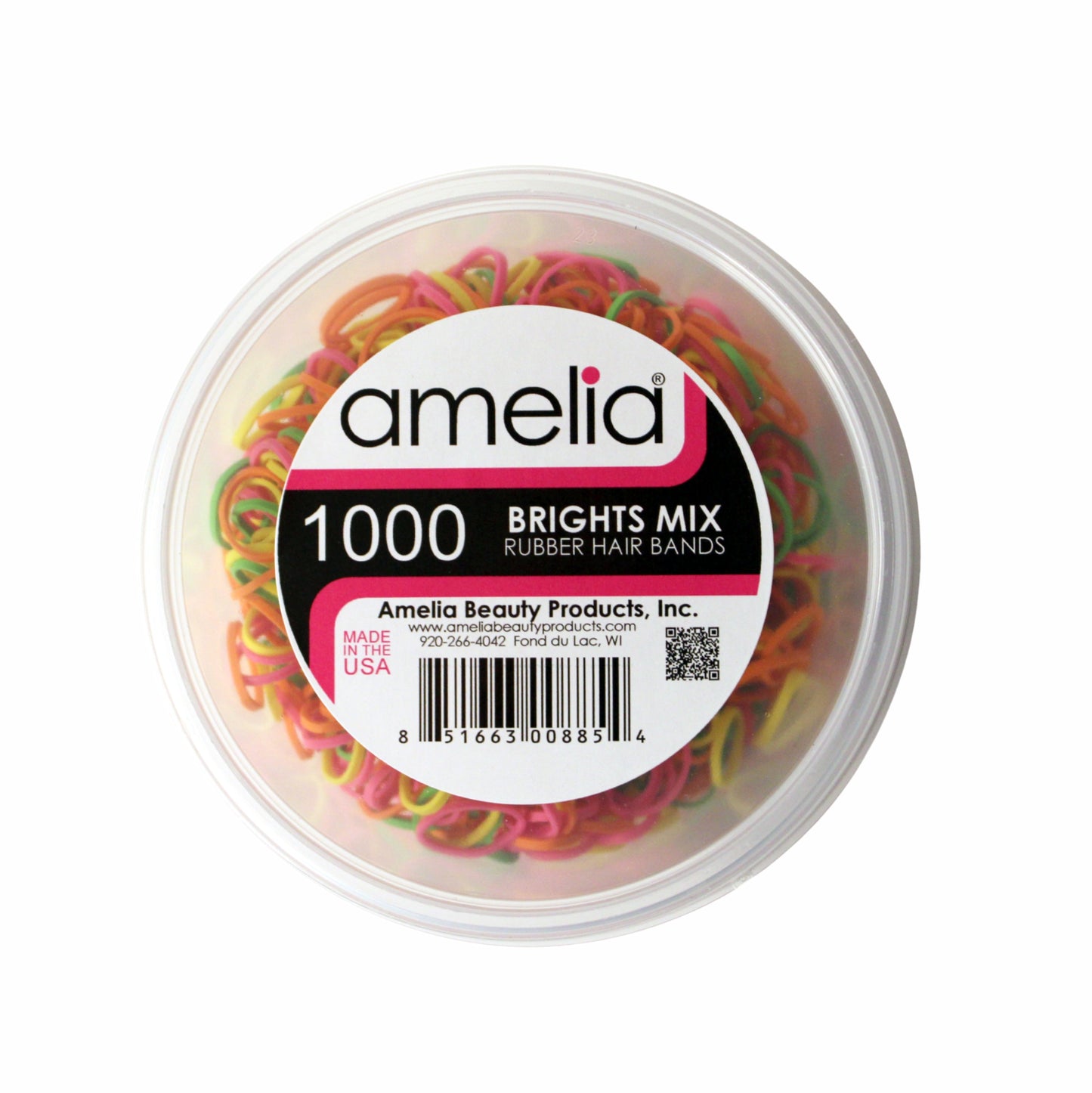Amelia Beauty | 1/2in, Brights Neon Mix, Elastic Rubber Band Pony Tail Holders | Made in USA, Ideal for Ponytails, Braids, Twists, Dreadlocks, Styling Accessories for Women, Men and Girls | 1000 Pack