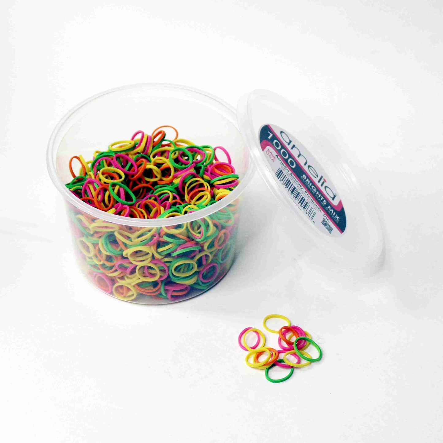 Amelia Beauty | 1/2in, Brights Neon Mix, Elastic Rubber Band Pony Tail Holders | Made in USA, Ideal for Ponytails, Braids, Twists, Dreadlocks, Styling Accessories for Women, Men and Girls | 1000 Pack