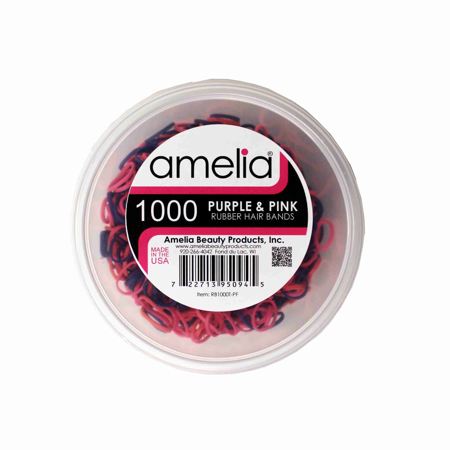 Amelia Beauty | 1/2in, Purple and Fuchsia Mix, Elastic Rubber Band Pony Tail Holders | Made in USA, Ideal for Ponytails, Braids, Twists, Dreadlocks, Styling Accessories for Women, Men and Girls | 1000 Pack