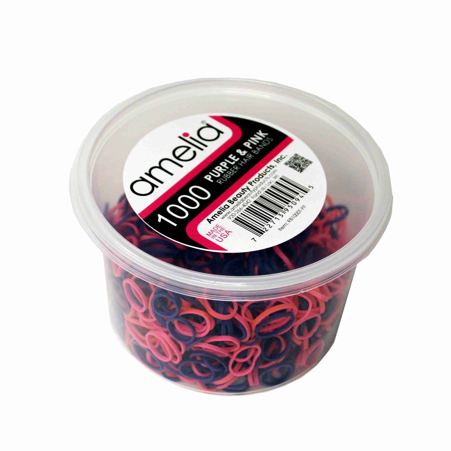 Amelia Beauty | 1/2in, Purple and Fuchsia Mix, Elastic Rubber Band Pony Tail Holders | Made in USA, Ideal for Ponytails, Braids, Twists, Dreadlocks, Styling Accessories for Women, Men and Girls | 1000 Pack