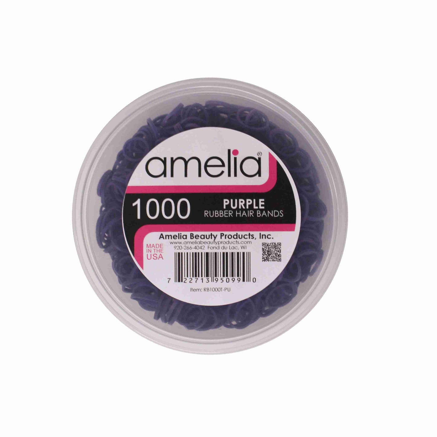 Amelia Beauty | 1/2in, Purple, Elastic Rubber Band Pony Tail Holders | Made in USA, Ideal for Ponytails, Braids, Twists, Dreadlocks, Styling Accessories for Women, Men and Girls | 1000 Pack