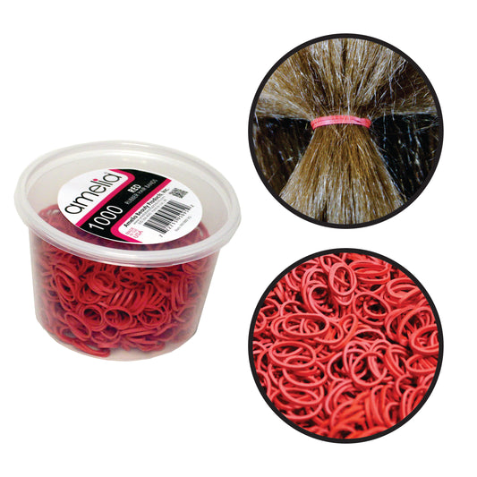 Amelia Beauty | 1/2in, Red, Elastic Rubber Band Pony Tail Holders | Made in USA, Ideal for Ponytails, Braids, Twists, Dreadlocks, Styling Accessories for Women, Men and Girls | 1000 Pack