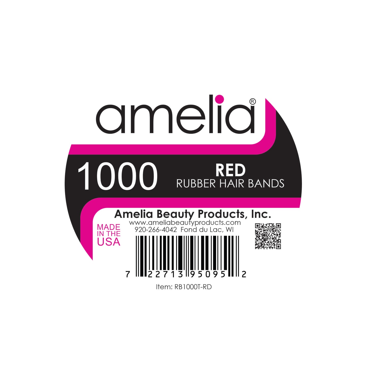 Amelia Beauty | 1/2in, Red, Elastic Rubber Band Pony Tail Holders | Made in USA, Ideal for Ponytails, Braids, Twists, Dreadlocks, Styling Accessories for Women, Men and Girls | 1000 Pack
