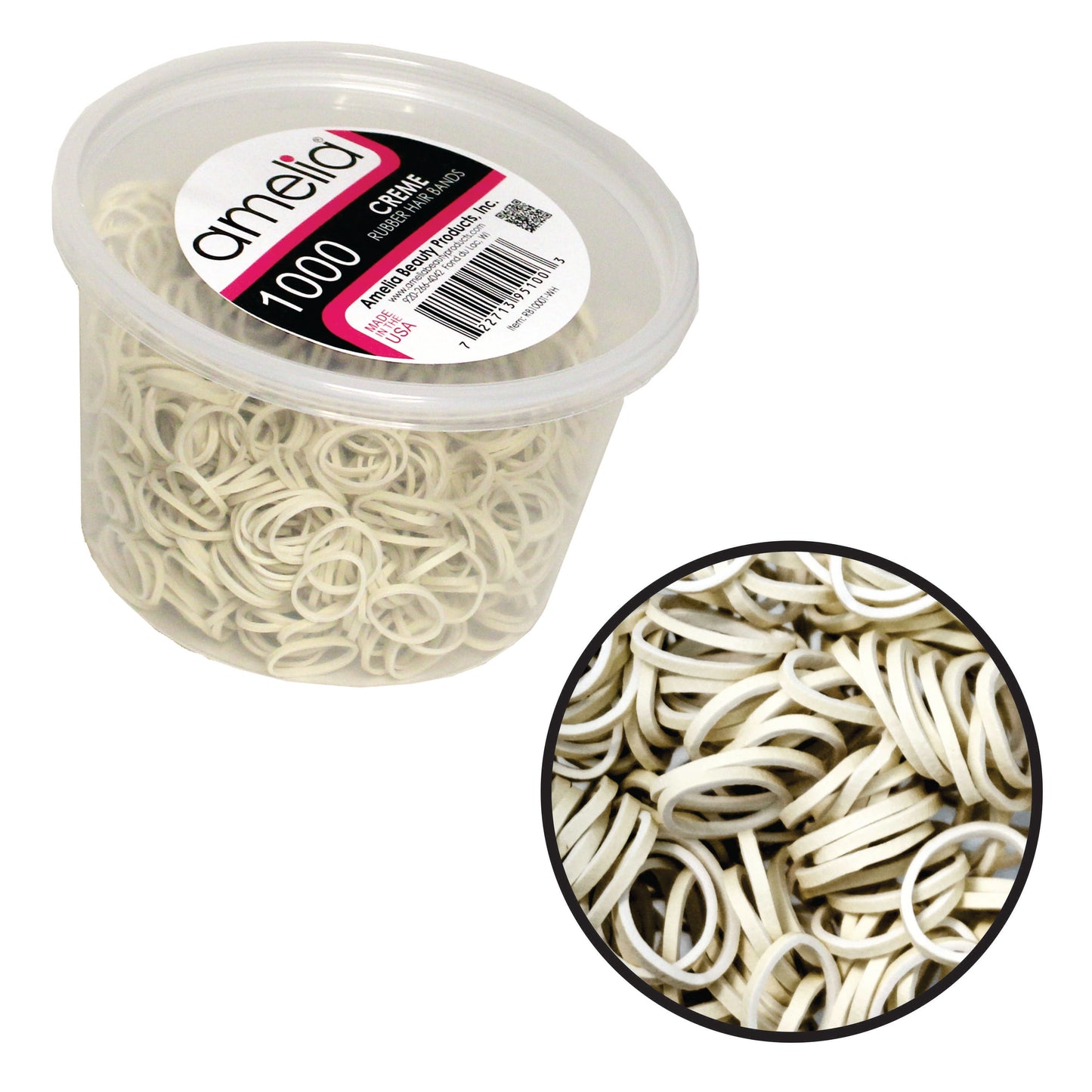 Amelia Beauty | 1/2in, Creme, Elastic Rubber Band Pony Tail Holders | Made in USA, Ideal for Ponytails, Braids, Twists, Dreadlocks, Styling Accessories for Women, Men and Girls | 1000 Pack