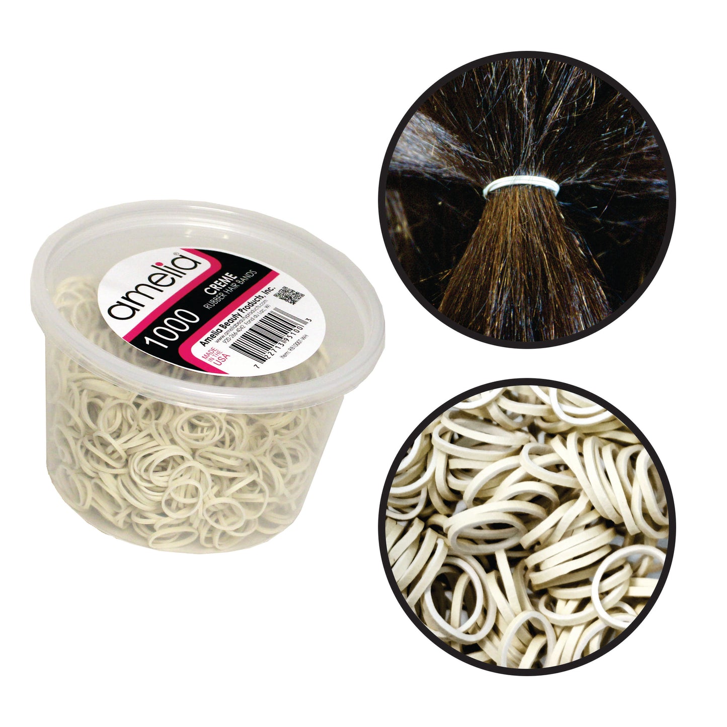 Amelia Beauty | 1/2in, Creme, Elastic Rubber Band Pony Tail Holders | Made in USA, Ideal for Ponytails, Braids, Twists, Dreadlocks, Styling Accessories for Women, Men and Girls | 1000 Pack