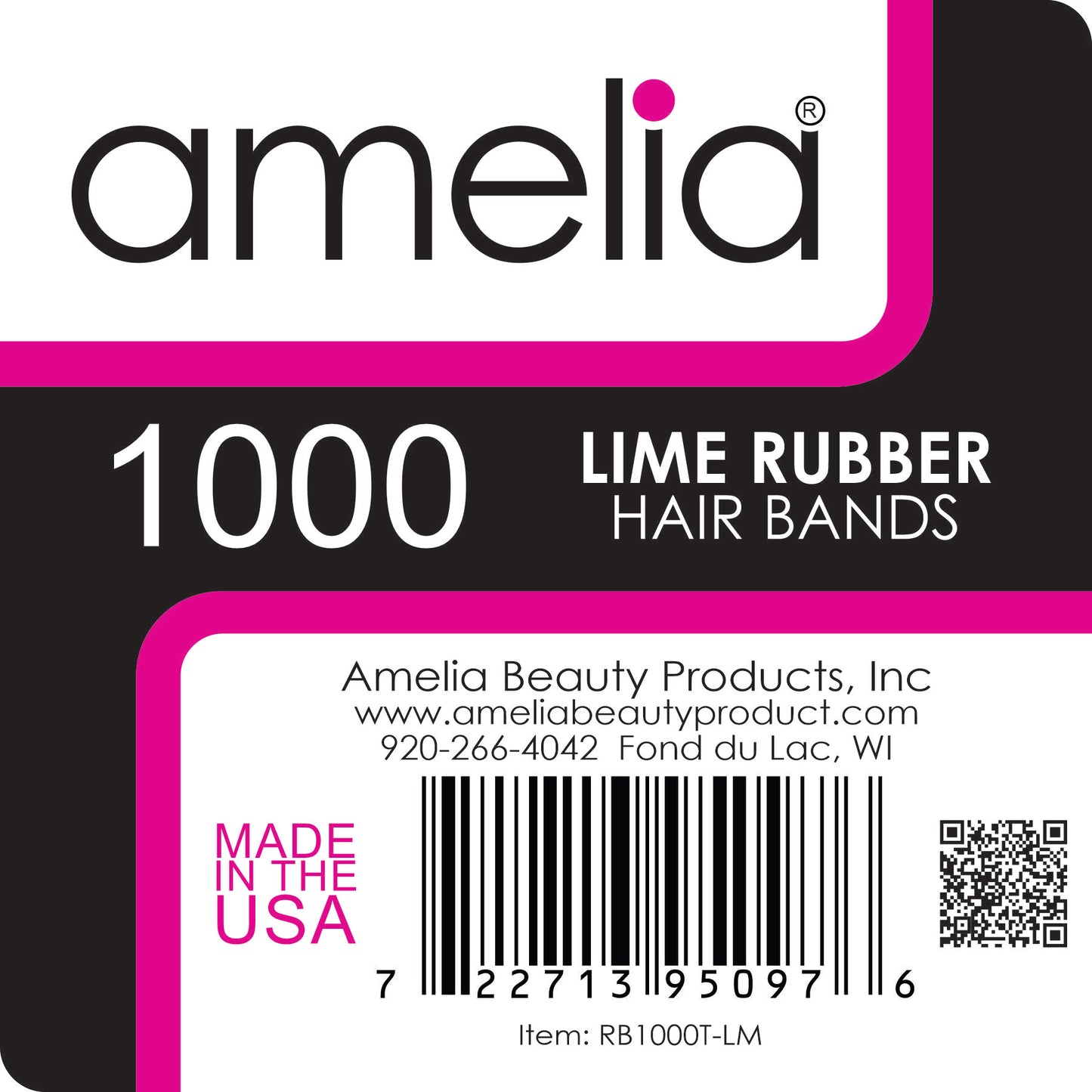 Amelia Beauty | 1/2in, Lime, Elastic Rubber Band Pony Tail Holders | Made in USA, Ideal for Ponytails, Braids, Twists, Dreadlocks, Styling Accessories for Women, Men and Girls | 1000 Pack