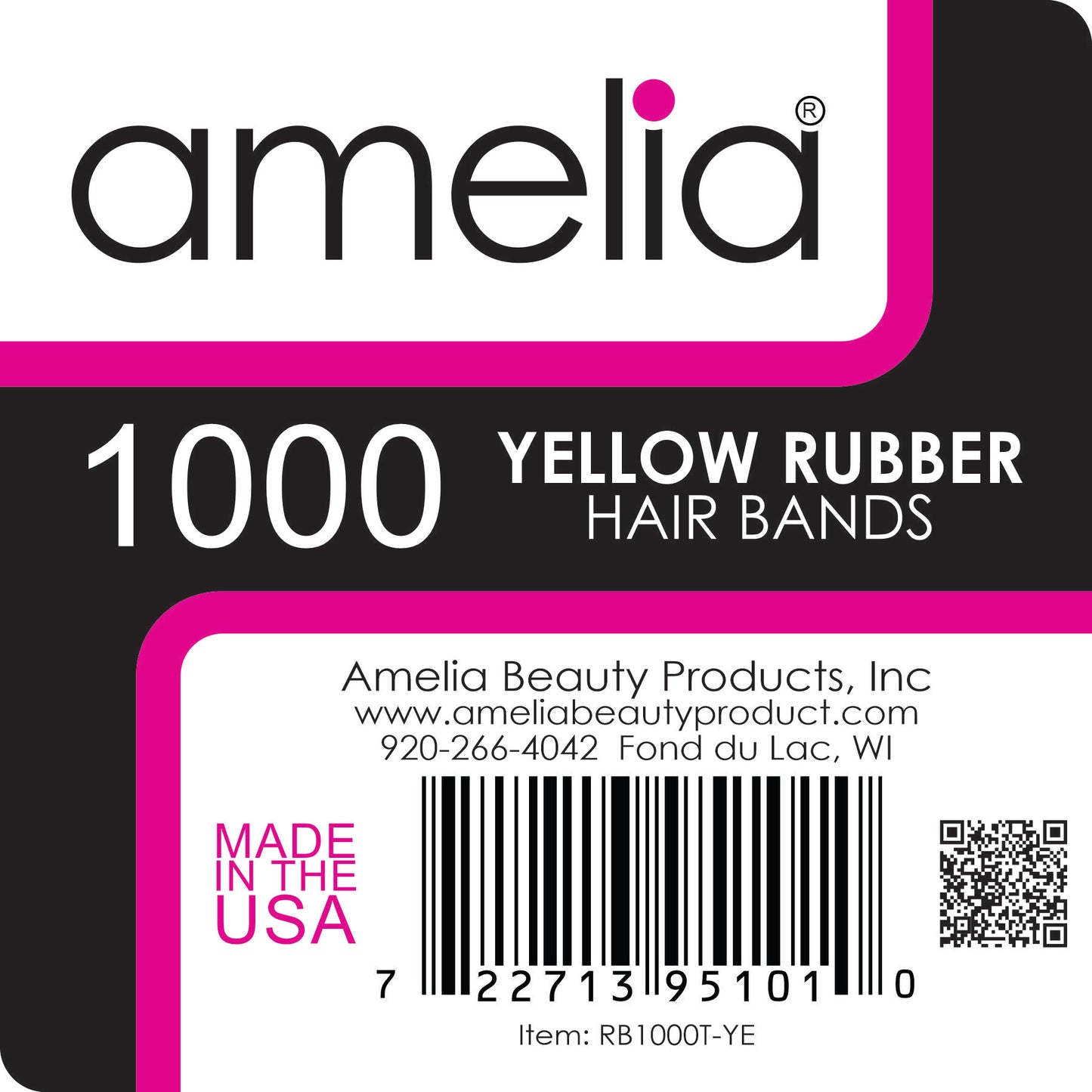 Amelia Beauty | 1/2in, Yellow, Elastic Rubber Band Pony Tail Holders | Made in USA, Ideal for Ponytails, Braids, Twists, Dreadlocks, Styling Accessories for Women, Men and Girls | 1000 Pack